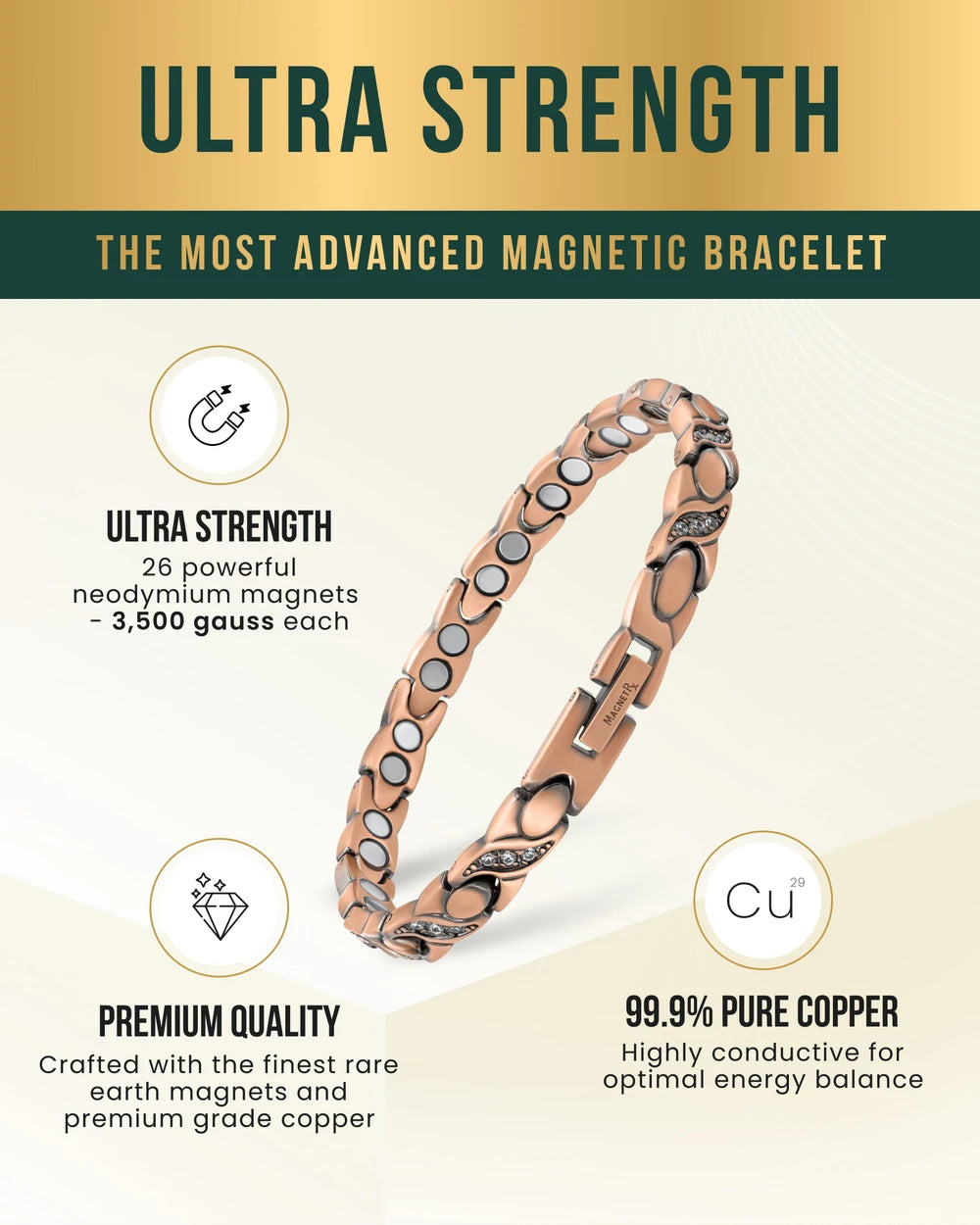 Crystal XO Copper Magnetic Bracelet