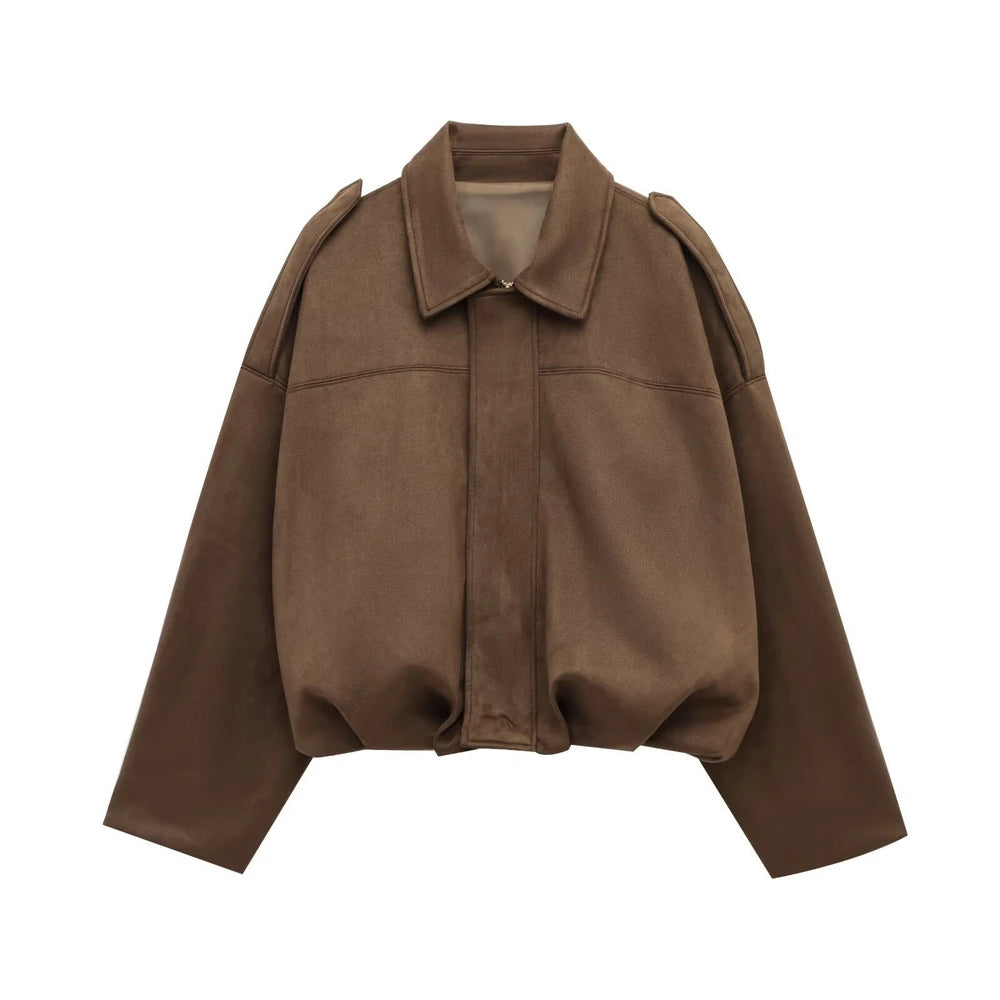 Faux Suede Bomber Jacket