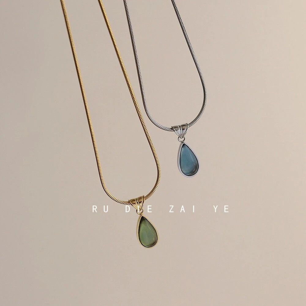 Vintage Titanium Steel Water Drop Necklace