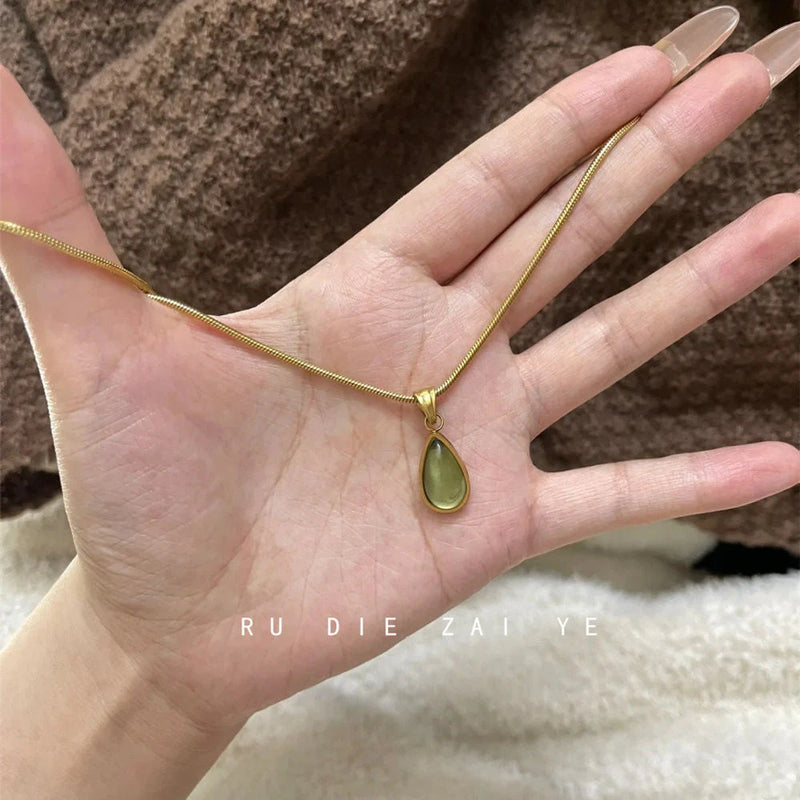 Vintage Titanium Steel Water Drop Necklace