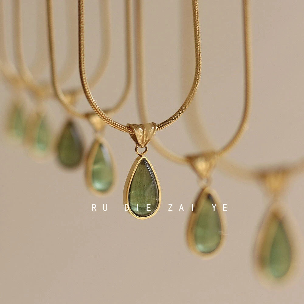 Vintage Titanium Steel Water Drop Necklace