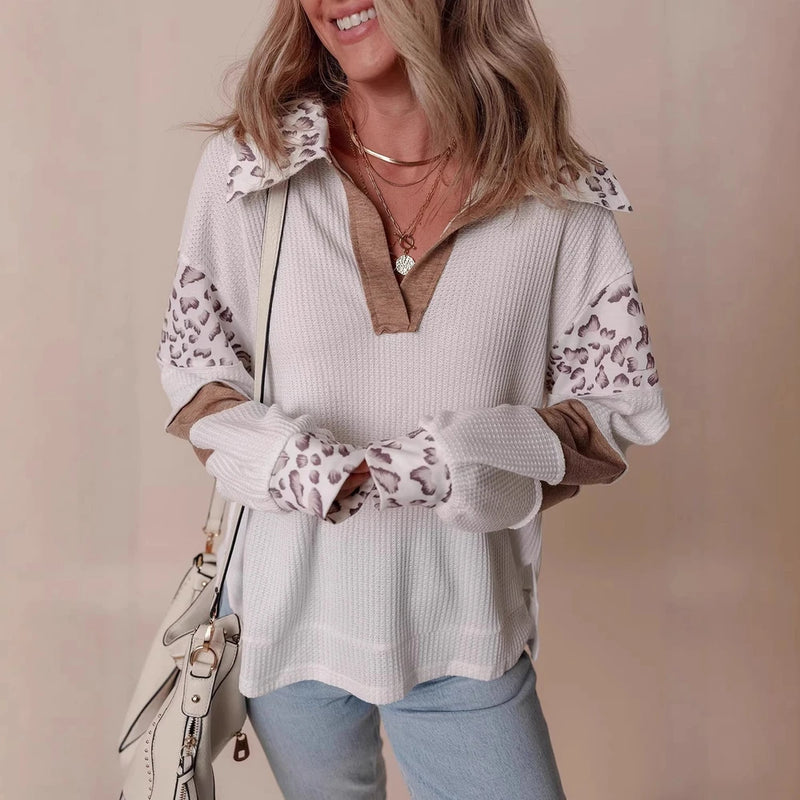 White Leopard Print Long-Sleeve Hoodie