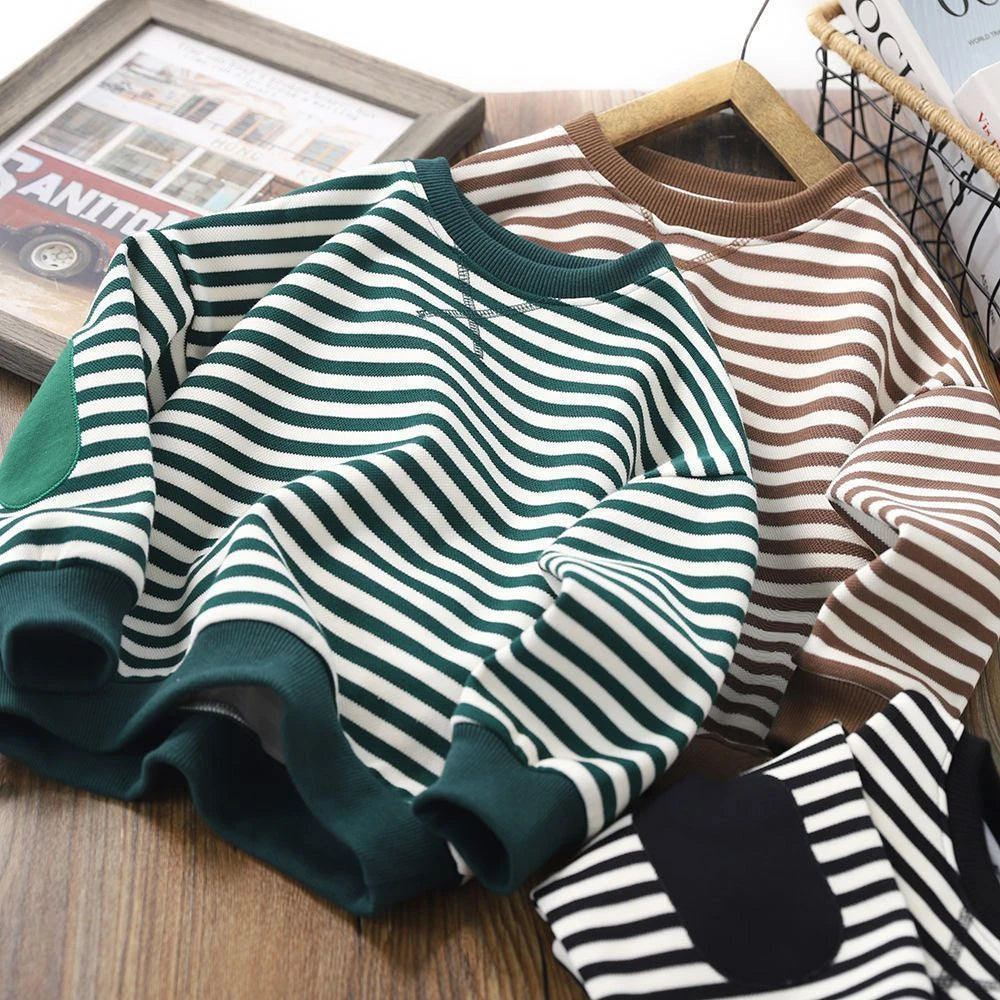 Fleece Lined Striped Kids Sweatshirt