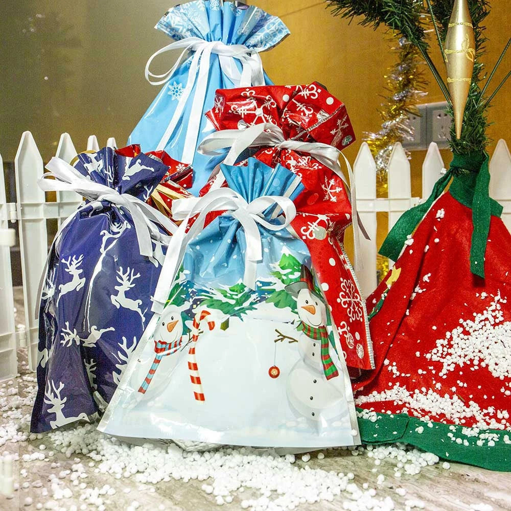 Festive Drawstring Christmas Gift Bags
