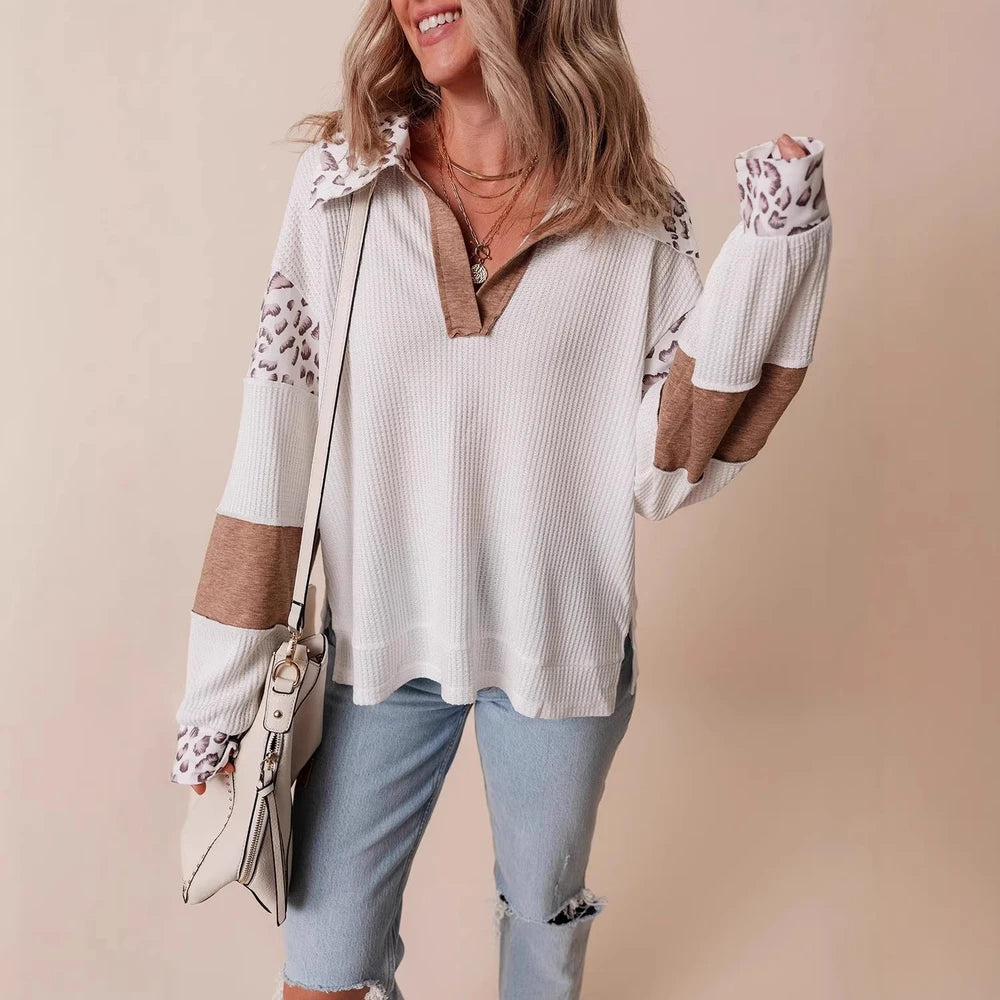 White Leopard Print Long-Sleeve Hoodie