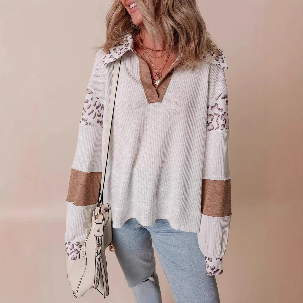 White Leopard Print Long-Sleeve Hoodie