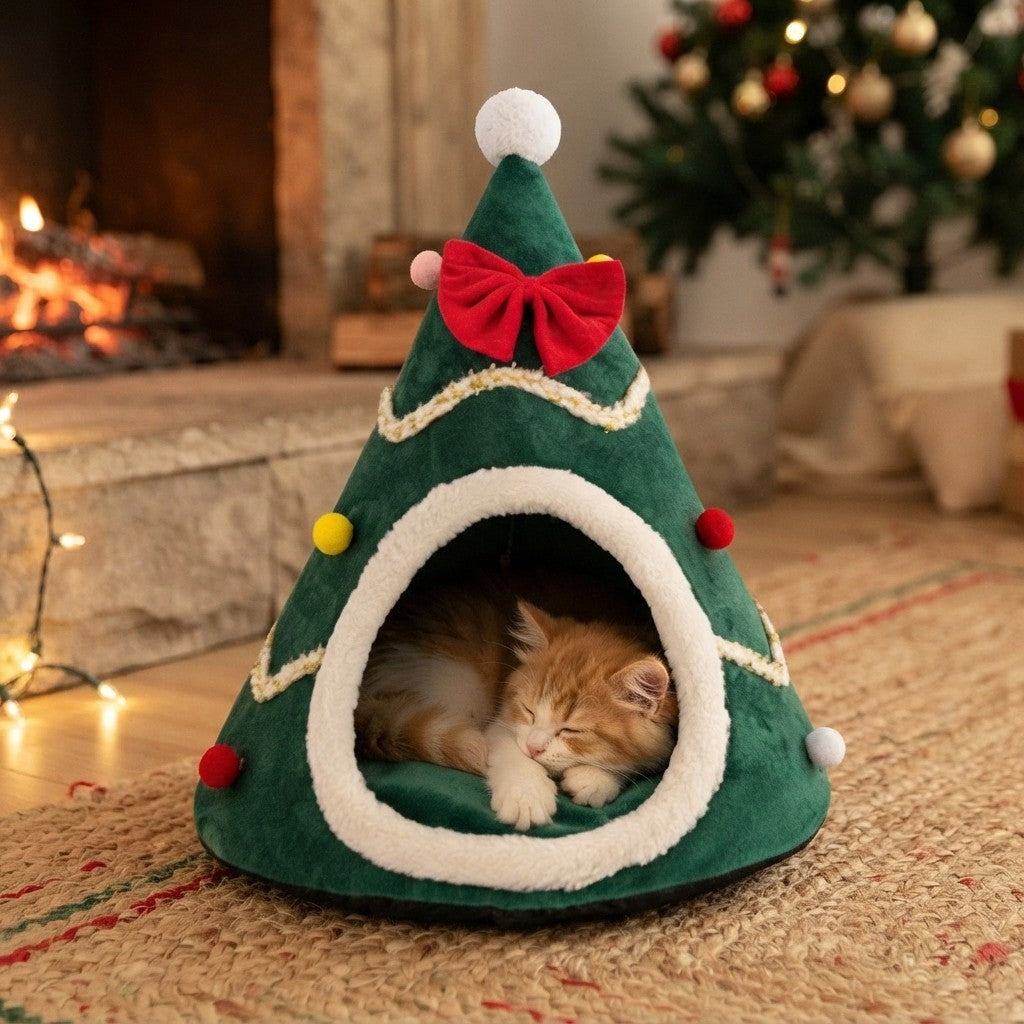 Festive Christmas Tree Pet Cave